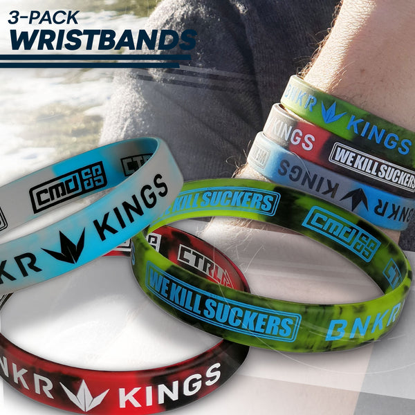 Bunkerkings Wristbands (3-Pack) - Red/Cyan/Lime